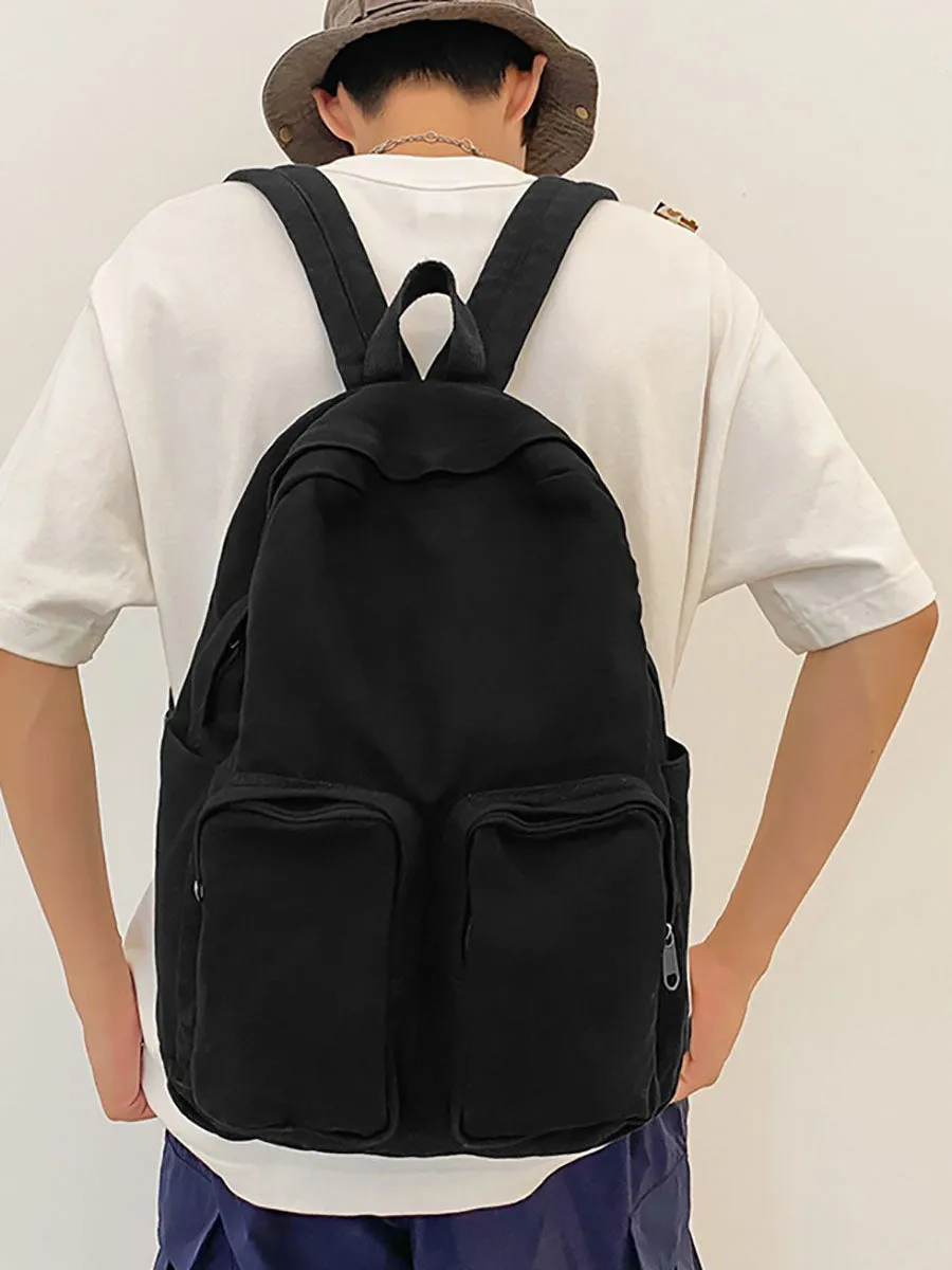 Casual Solid Canvas Large Capacity Couple Backpack