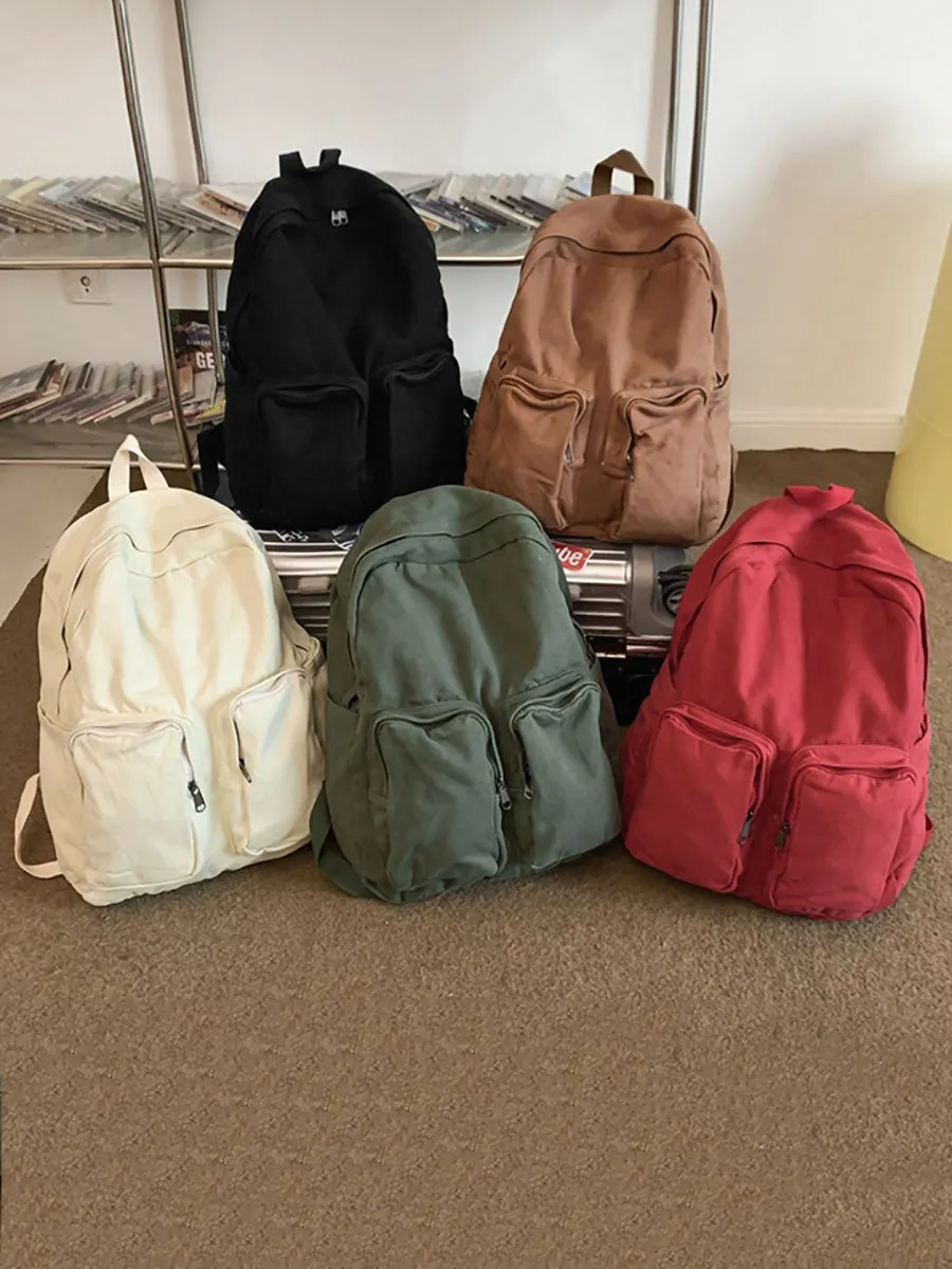 Casual Solid Canvas Large Capacity Couple Backpack