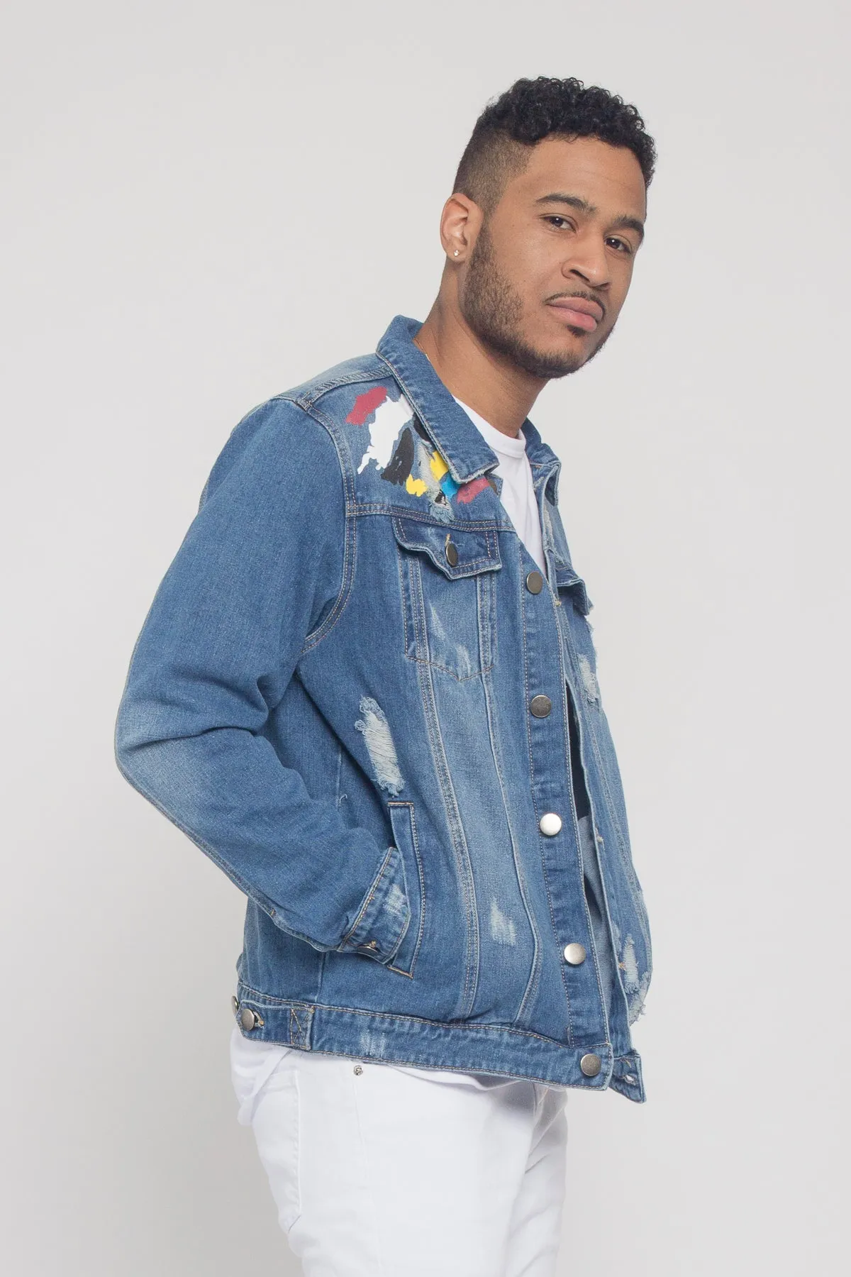 Colorful Painted Tiger Denim Jacket