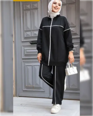 Cozy Cotton Sportswear of 2-Pieces in Black Shade بدله رياضية  دافئة من قطعتين باللون الأسود الجميل