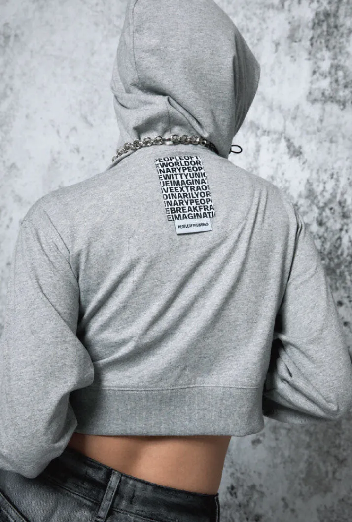 Cropped logo hoodie zip-up  grey