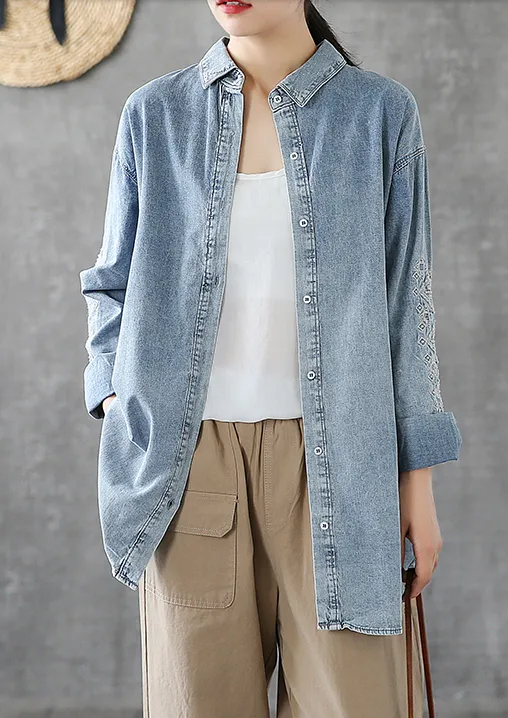 Denim Women Casual Blouse Cotton Linen Shirts Tops DZA200862