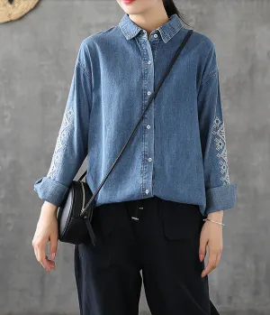 Denim Women Casual Blouse Cotton Linen Shirts Tops DZA200862