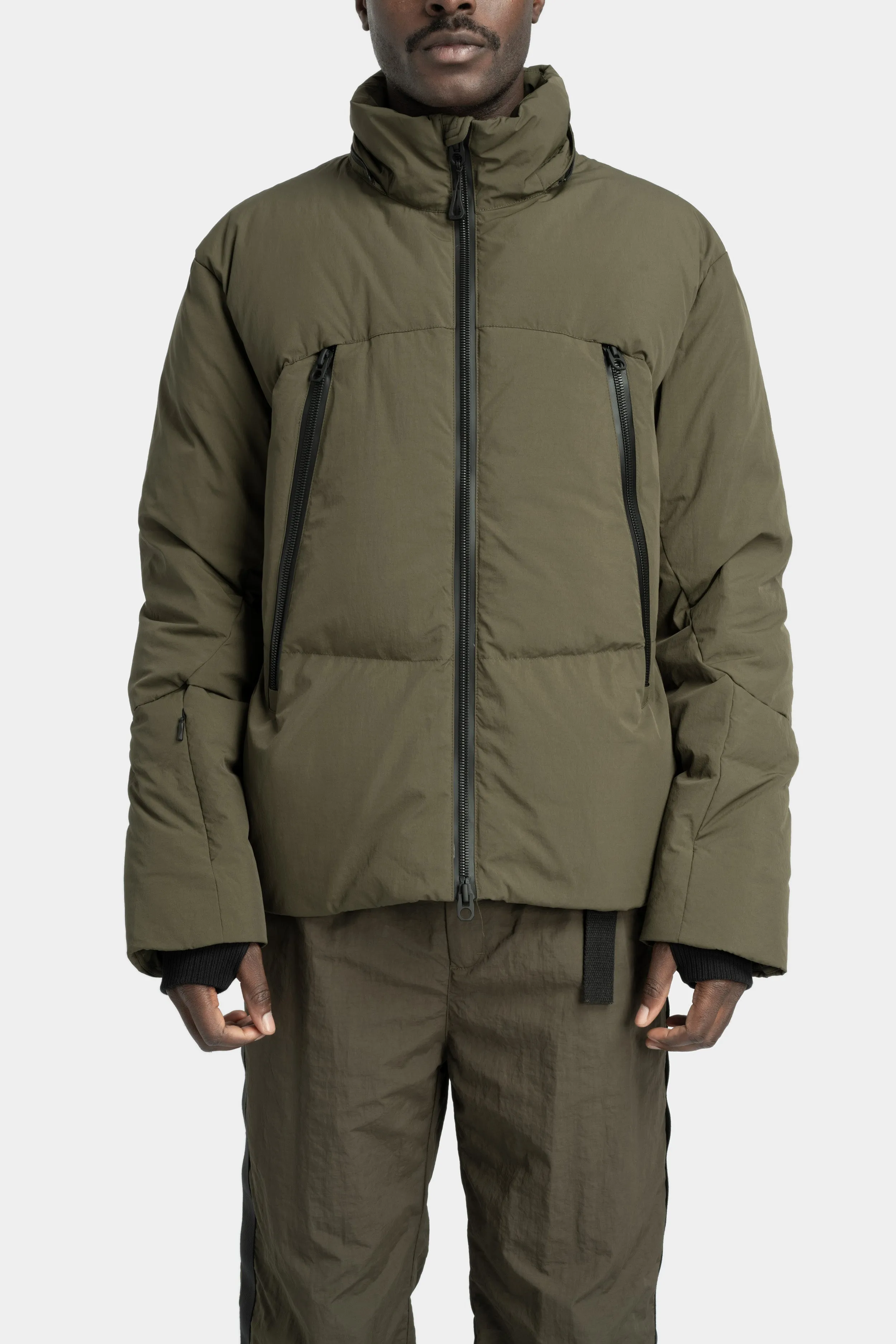 Detachable hood down jacket, Army Green