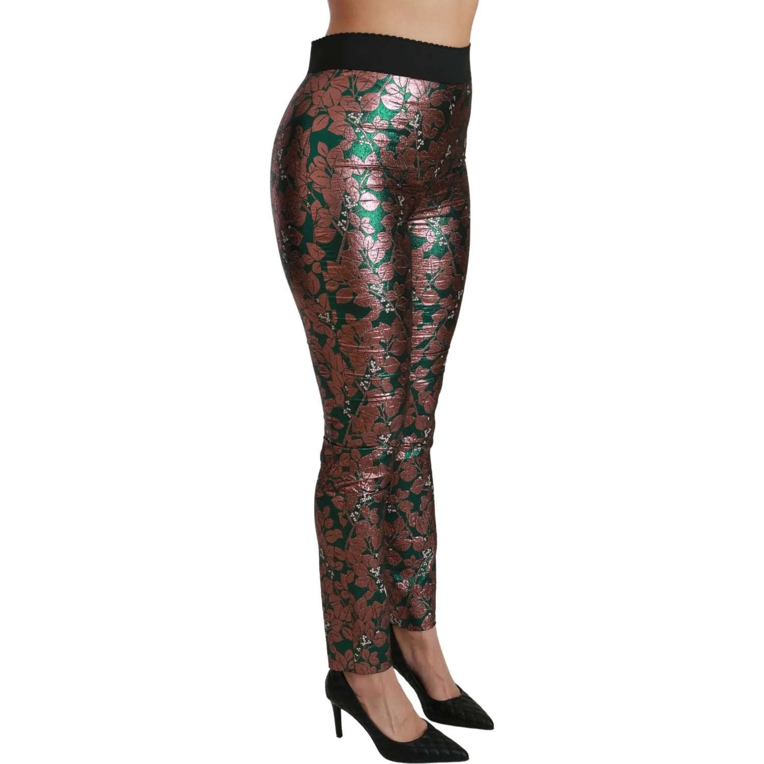 Dolce & Gabbana Elegant Bronze Leaf Metallic Trousers