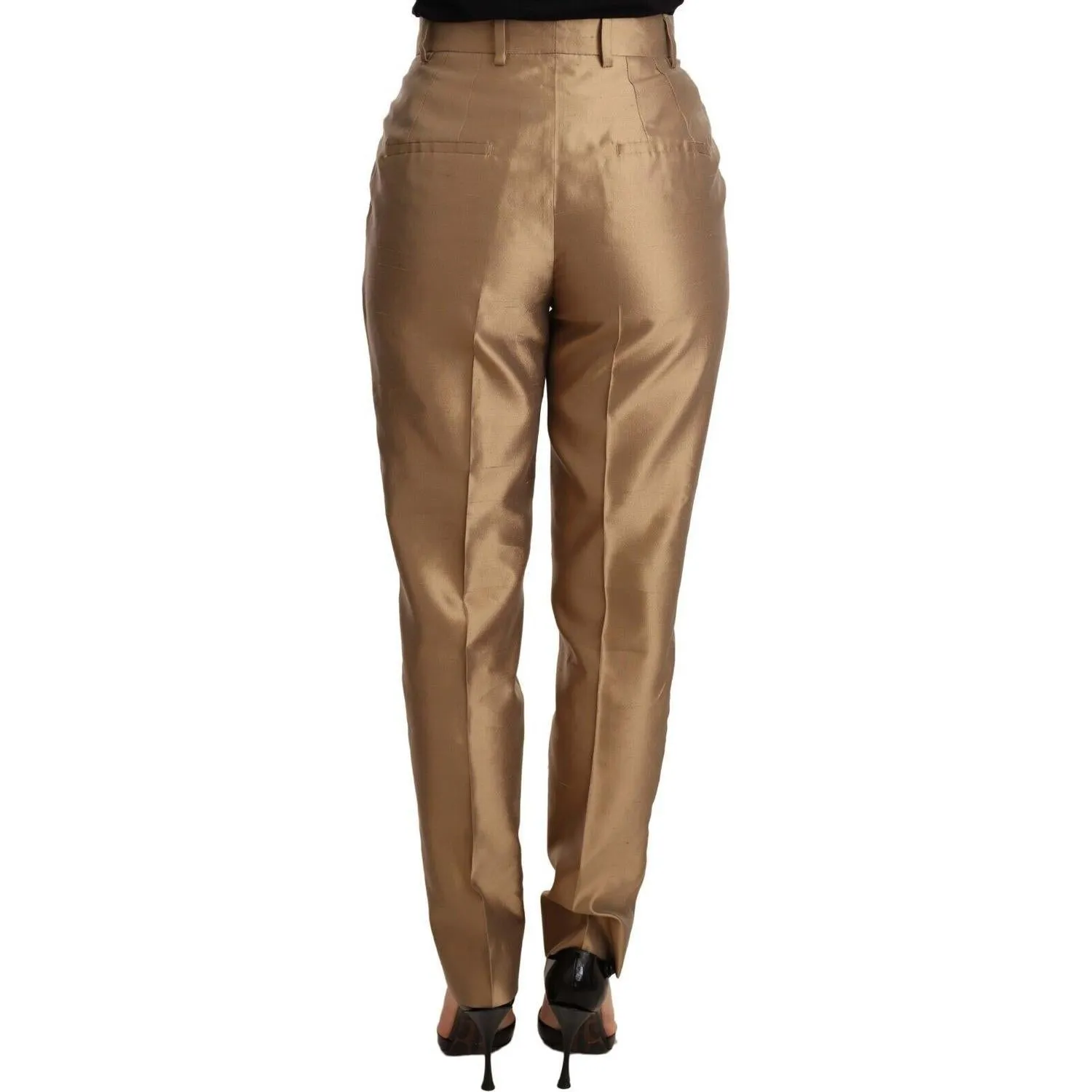 Dolce & Gabbana Elegant Tapered Silk Trousers in Gold