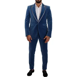 Dolce & Gabbana Elegant Velvet Blue Slim Fit Suit