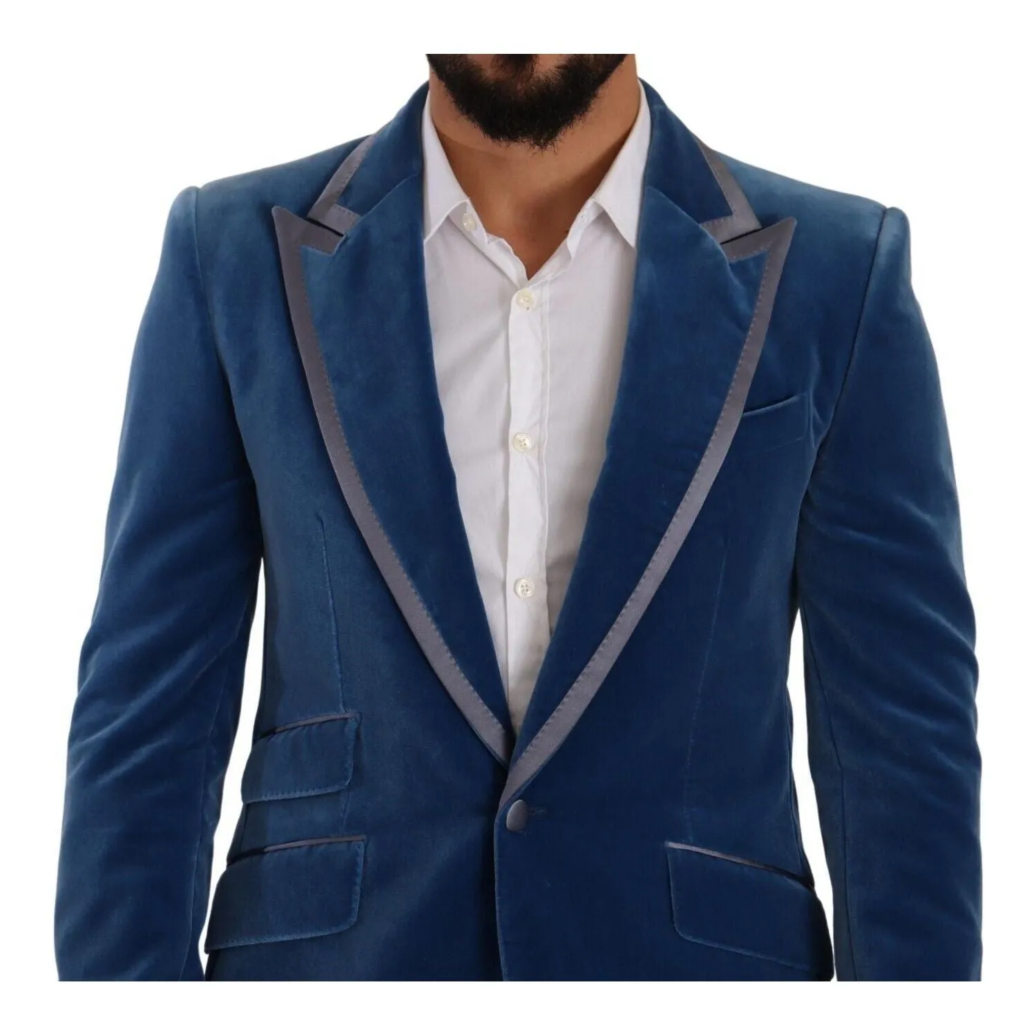 Dolce & Gabbana Elegant Velvet Blue Slim Fit Suit