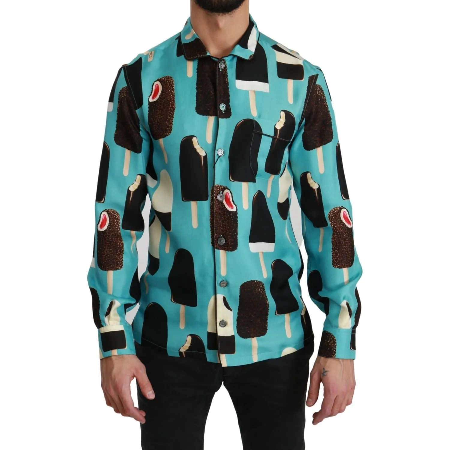 Dolce & Gabbana Exclusive Silk Blend Ice-Cream Print Shirt