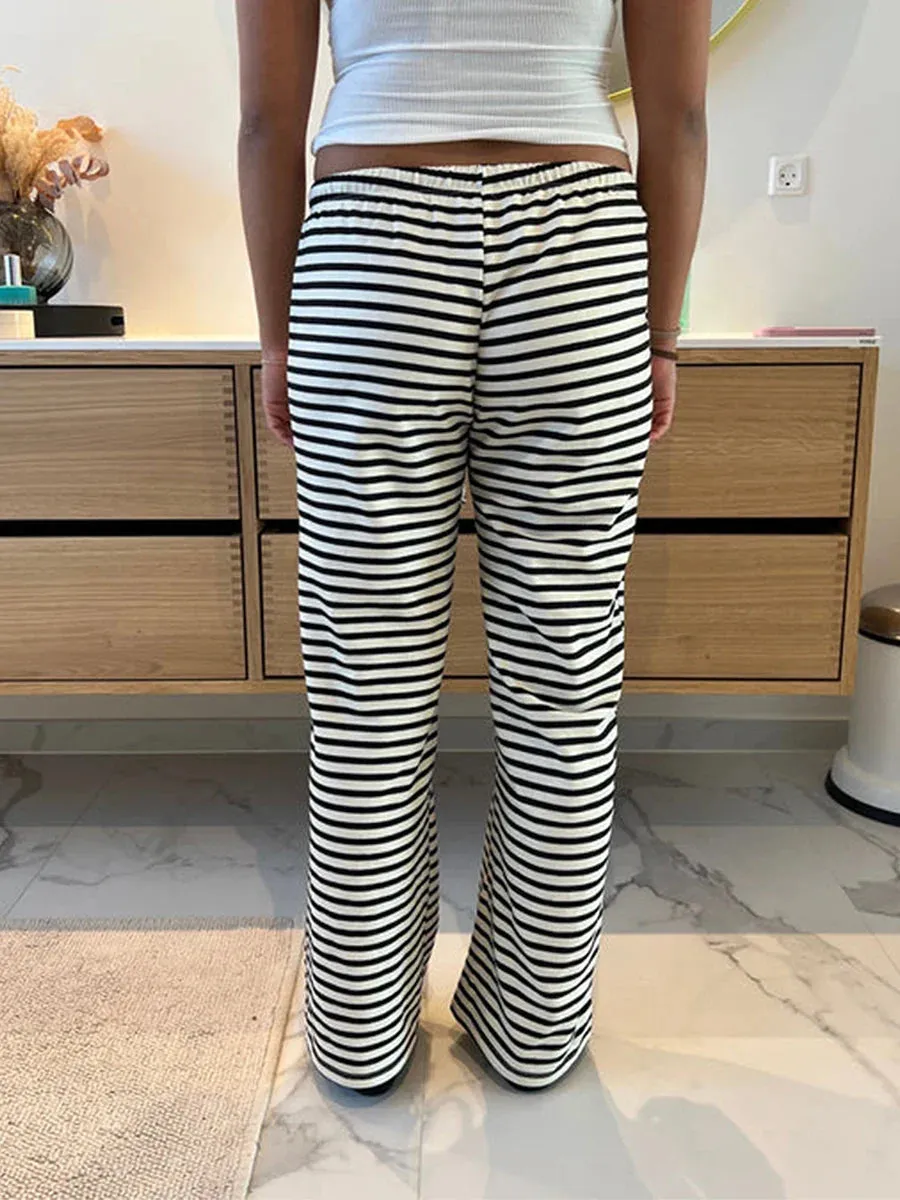 Drawstring Elastic Waist Striped Spring Summer Lounge Sweat Loose Pants