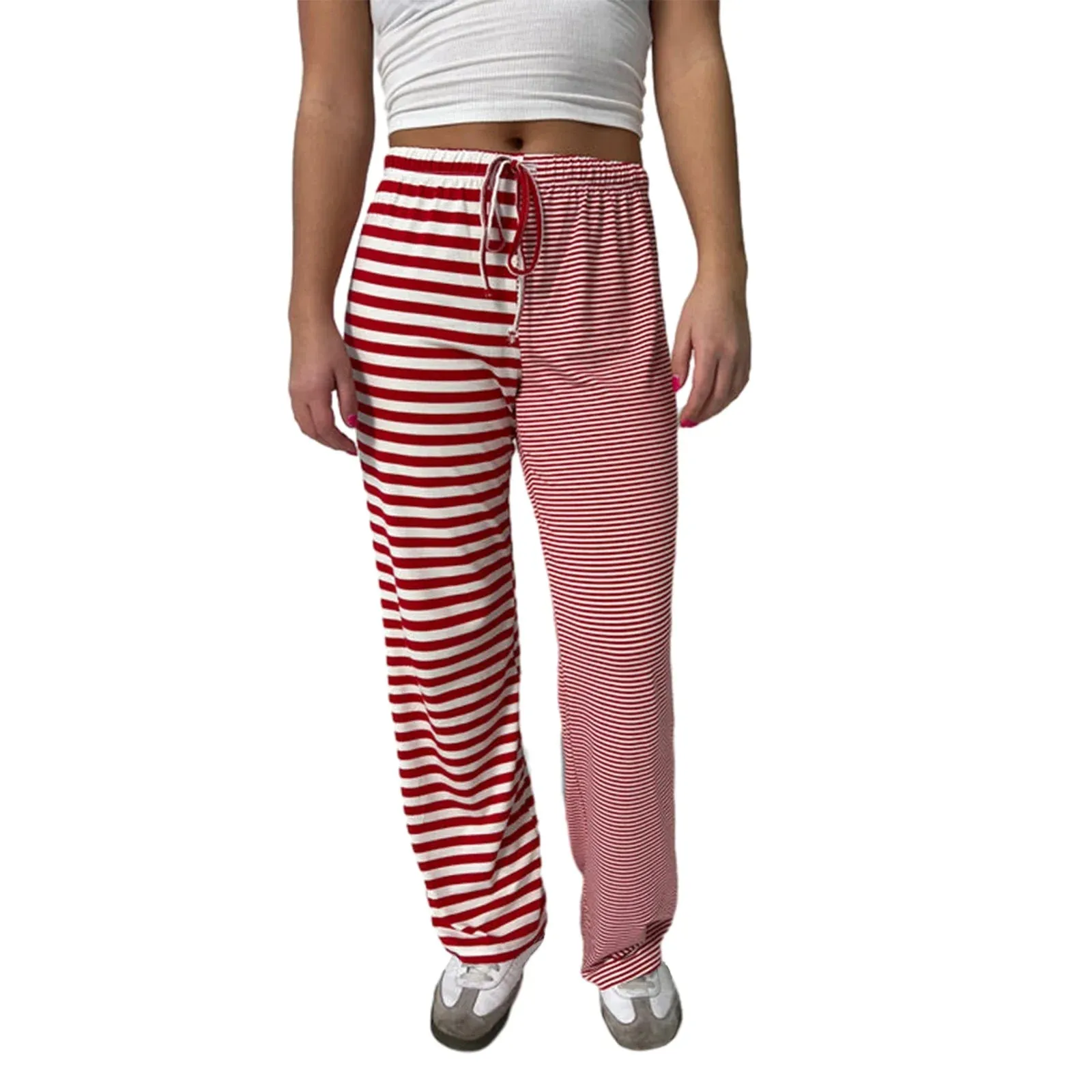 Drawstring Elastic Waist Striped Spring Summer Lounge Sweat Loose Pants