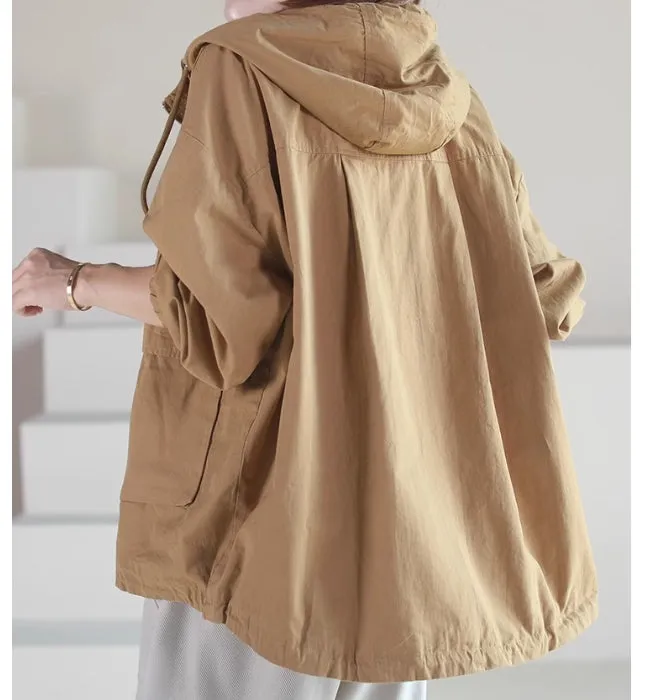 Drawstring Hooded Pocket Windbreaker Jacket Casual Coat 3663