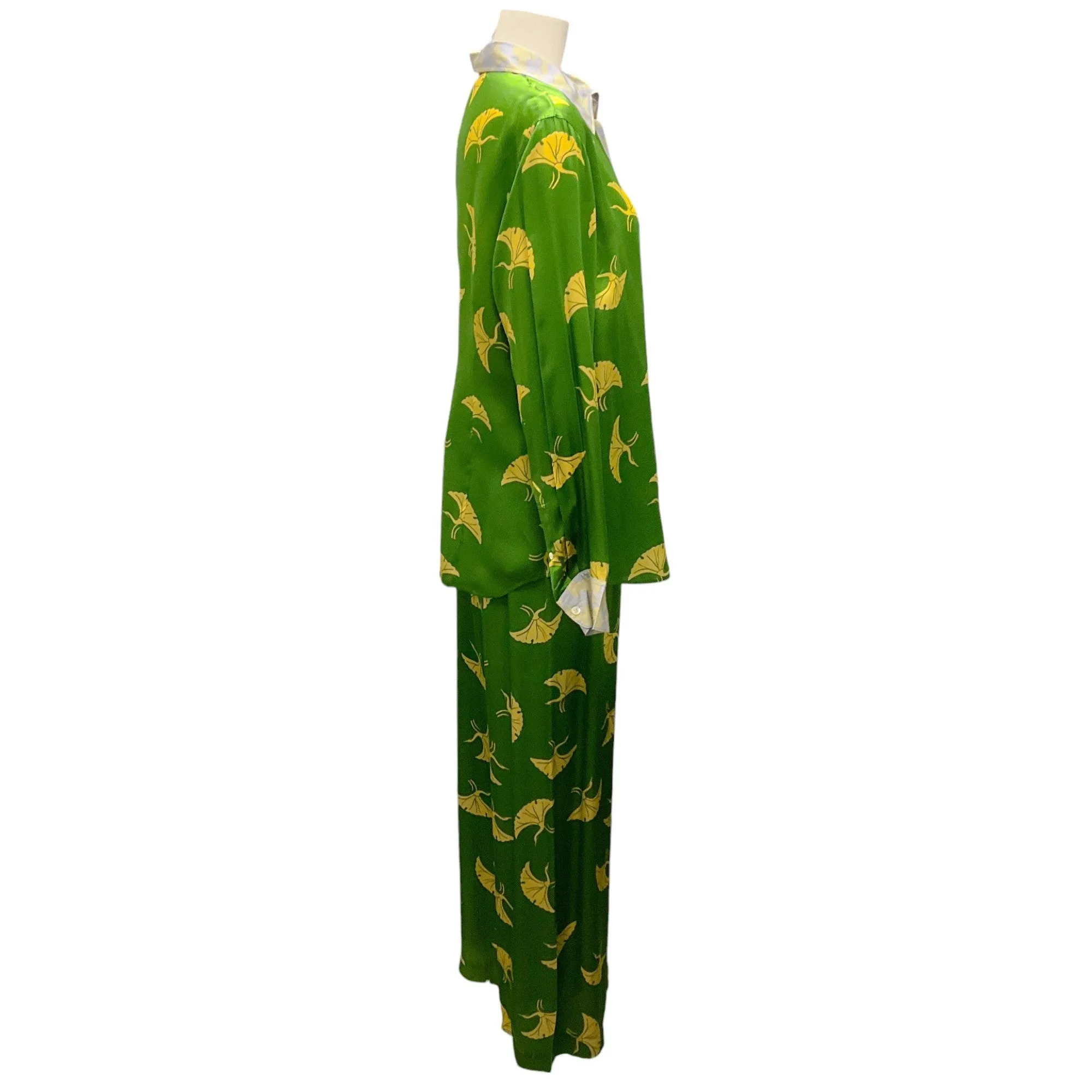 Dries Van Noten Green / Yellow Printed Silk Two-Piece Set