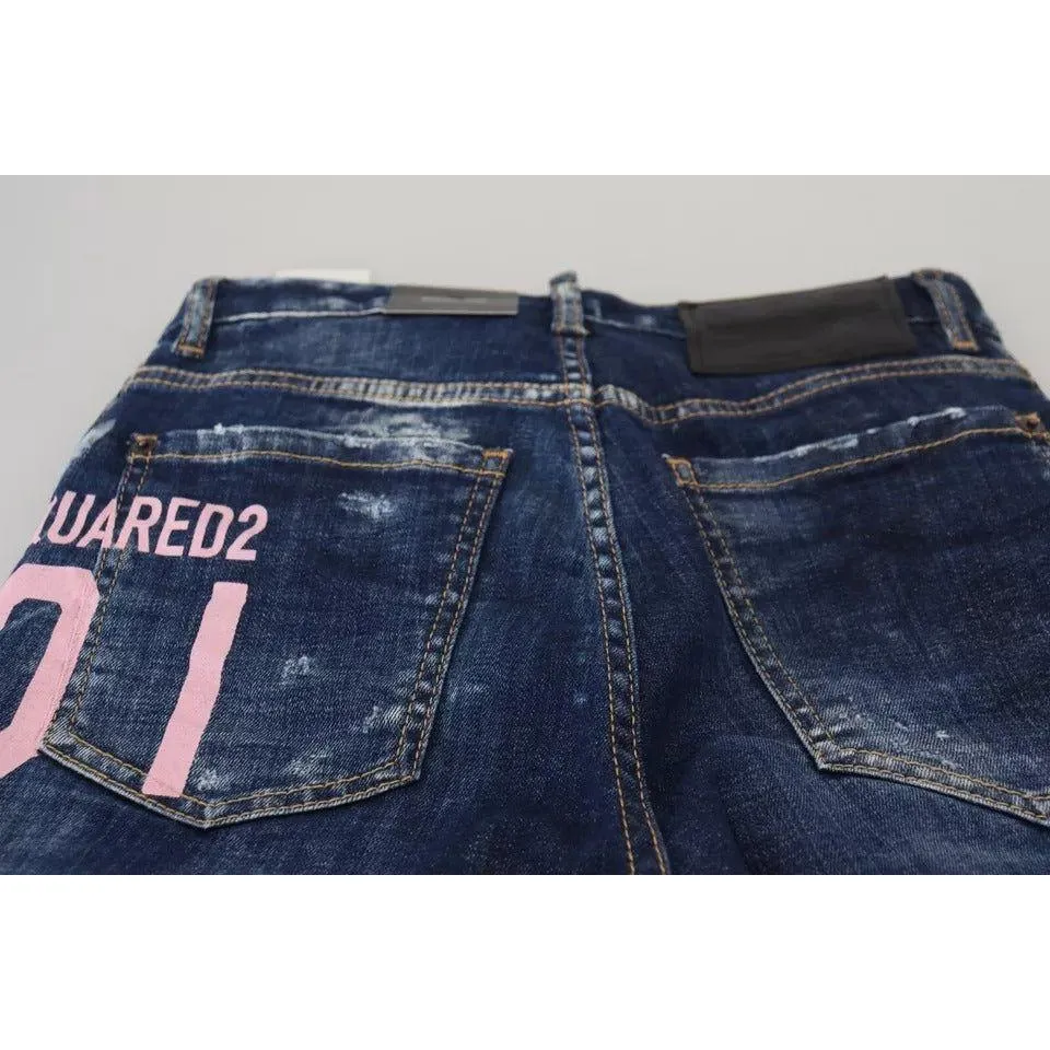 Dsquared² Blue Icon High Waist Straight Denim Boston Jeans