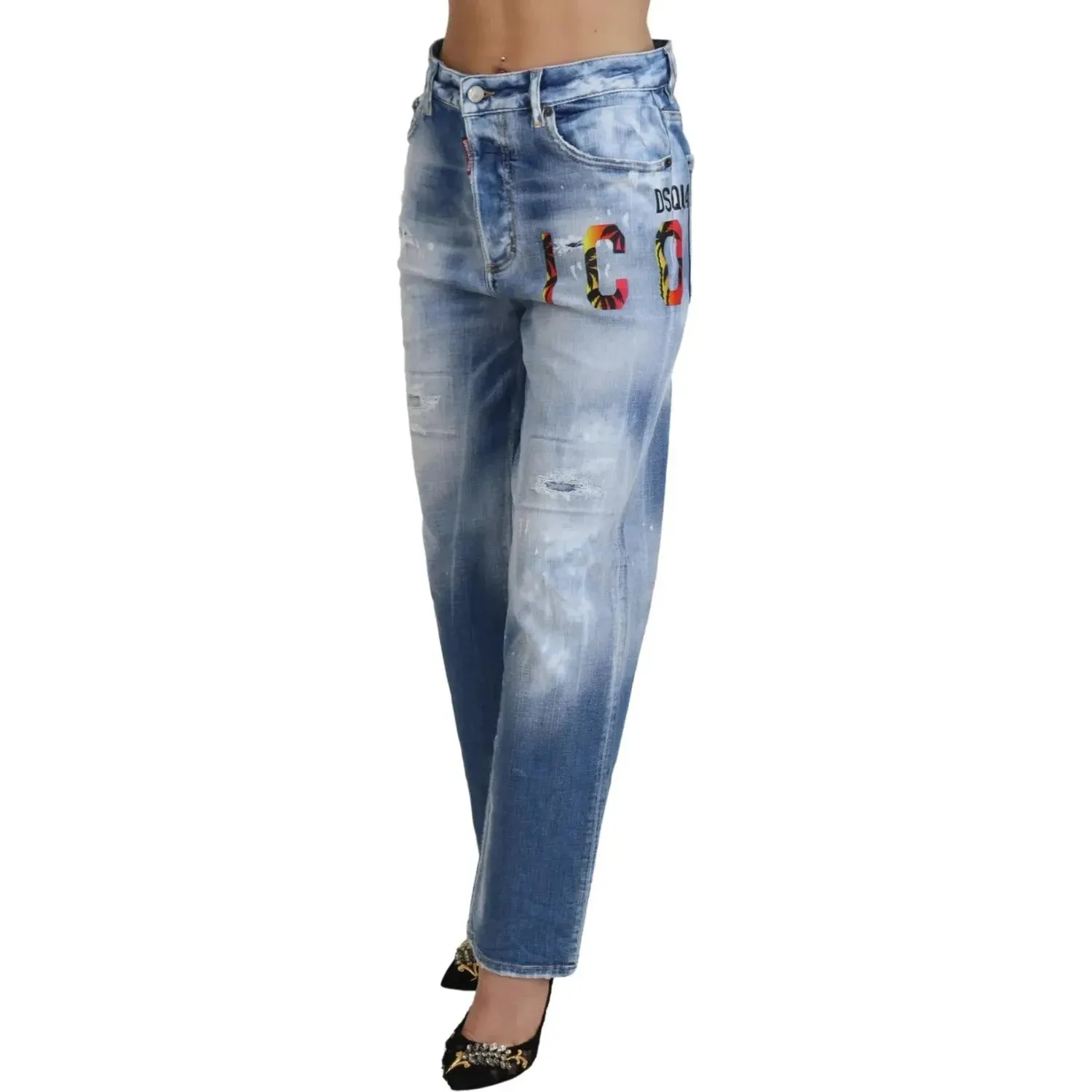 Dsquared² Blue Icon High Waist Straight Denim Jeans Boston