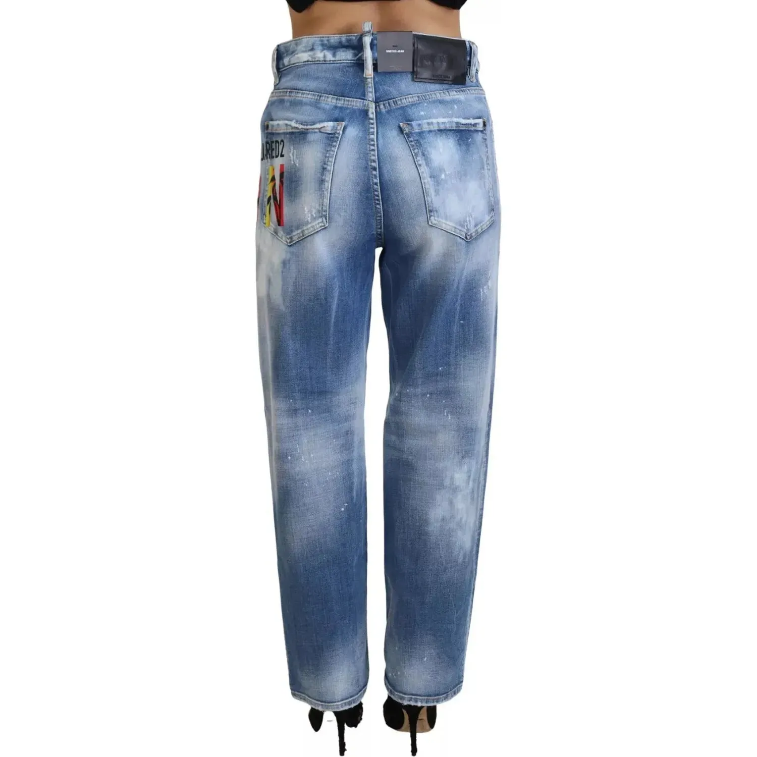 Dsquared² Blue Icon High Waist Straight Denim Jeans Boston