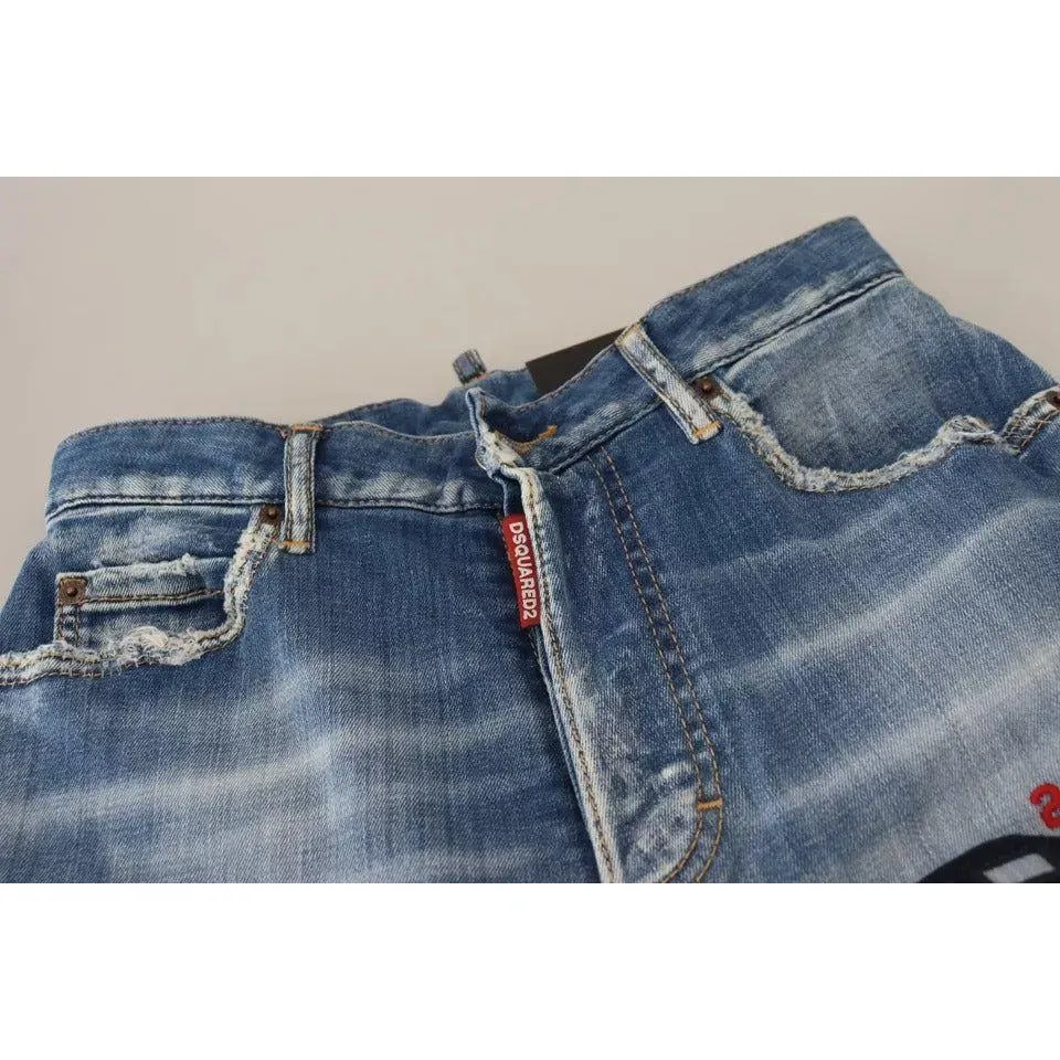 Dsquared² Blue Washed High Waist Straight Denim Boston Jeans