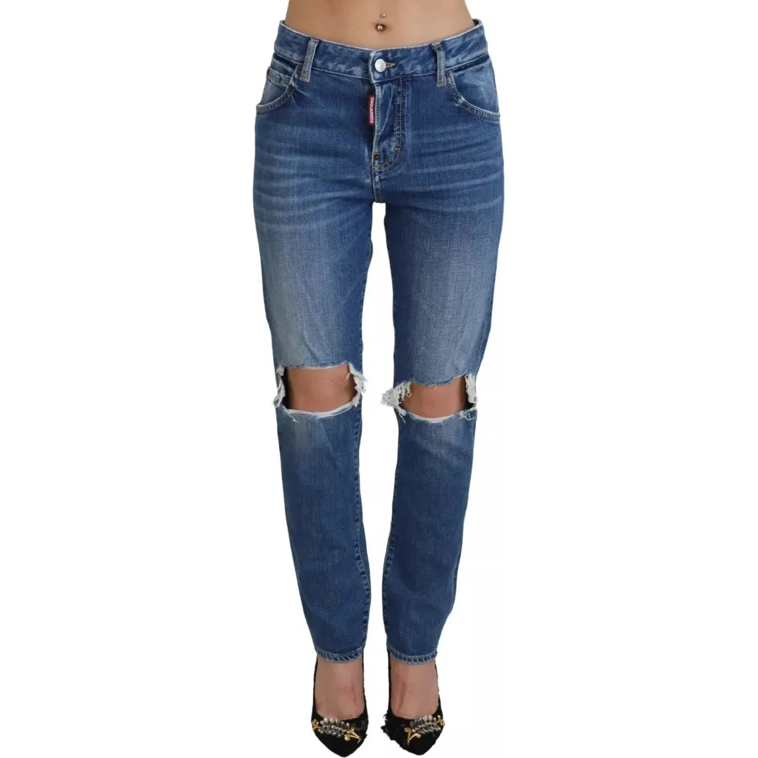 Dsquared² Cool Girl Blue Distressed Mid Waist Denim Jeans