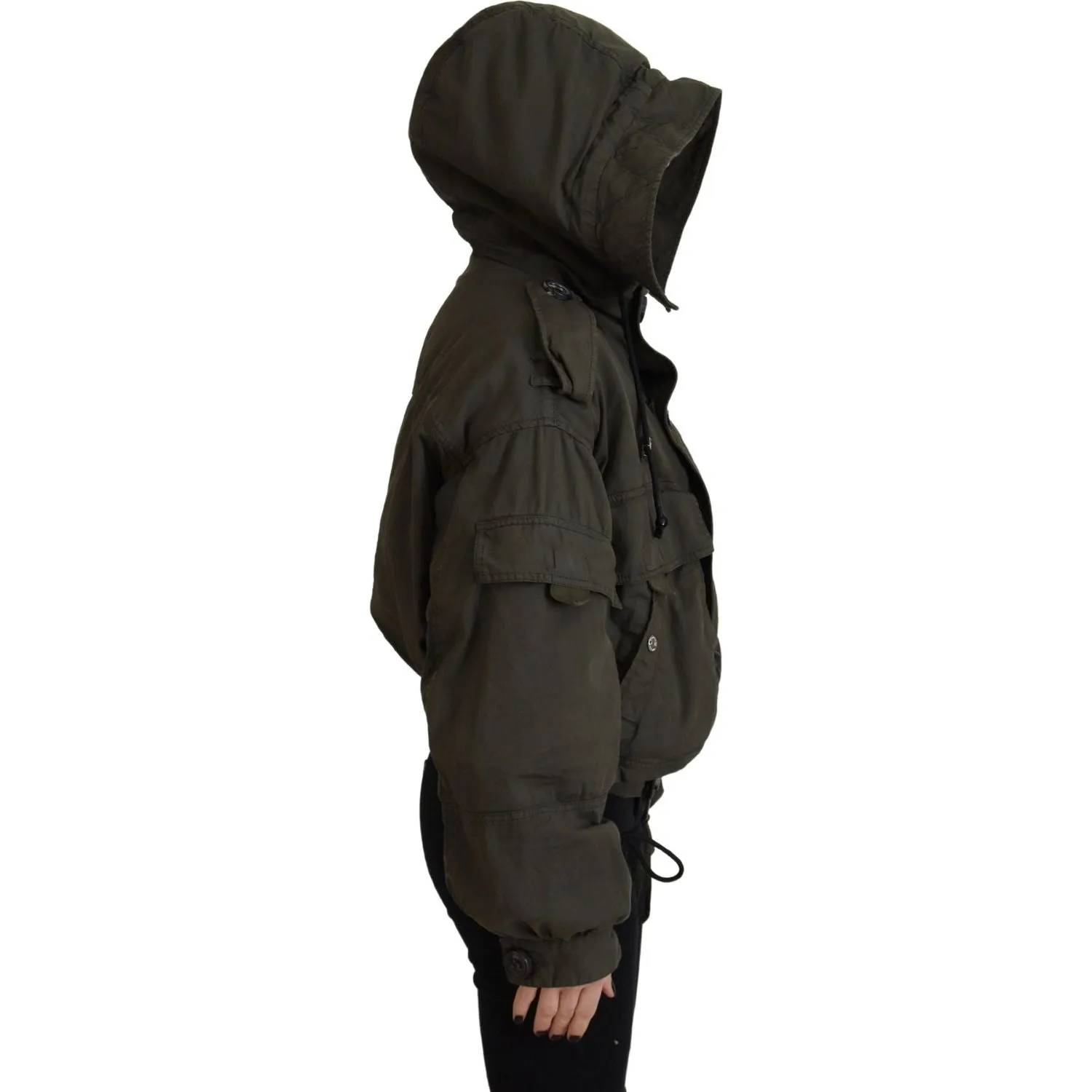 Dsquared² Green Cotton Hooded Cargo Button Jacket