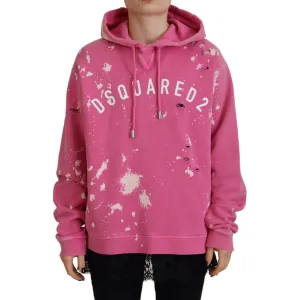 Dsquared² Pink Logo Print Cotton Hoodie Sweatshirt Sweater