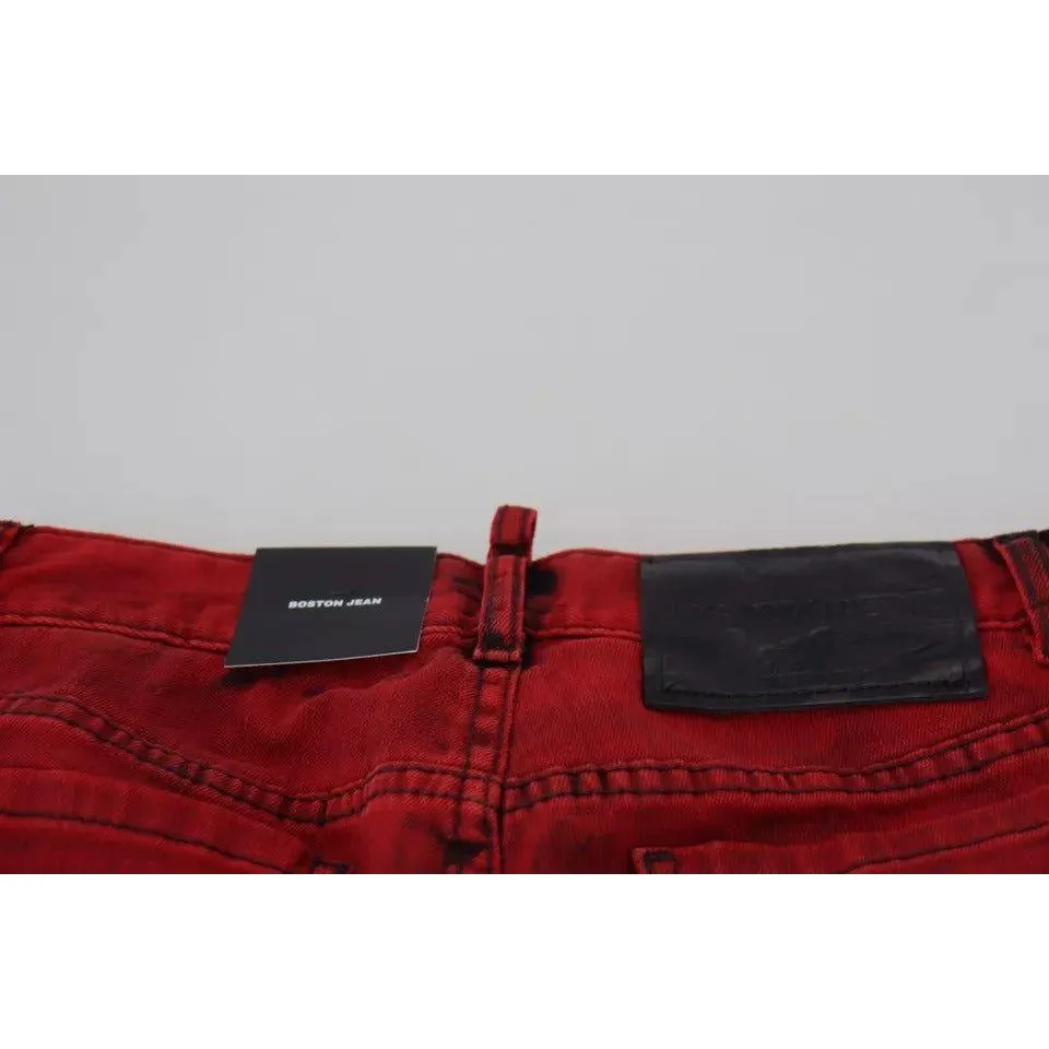 Dsquared² Red Low Waist Cotton Stretch Skinny Pants