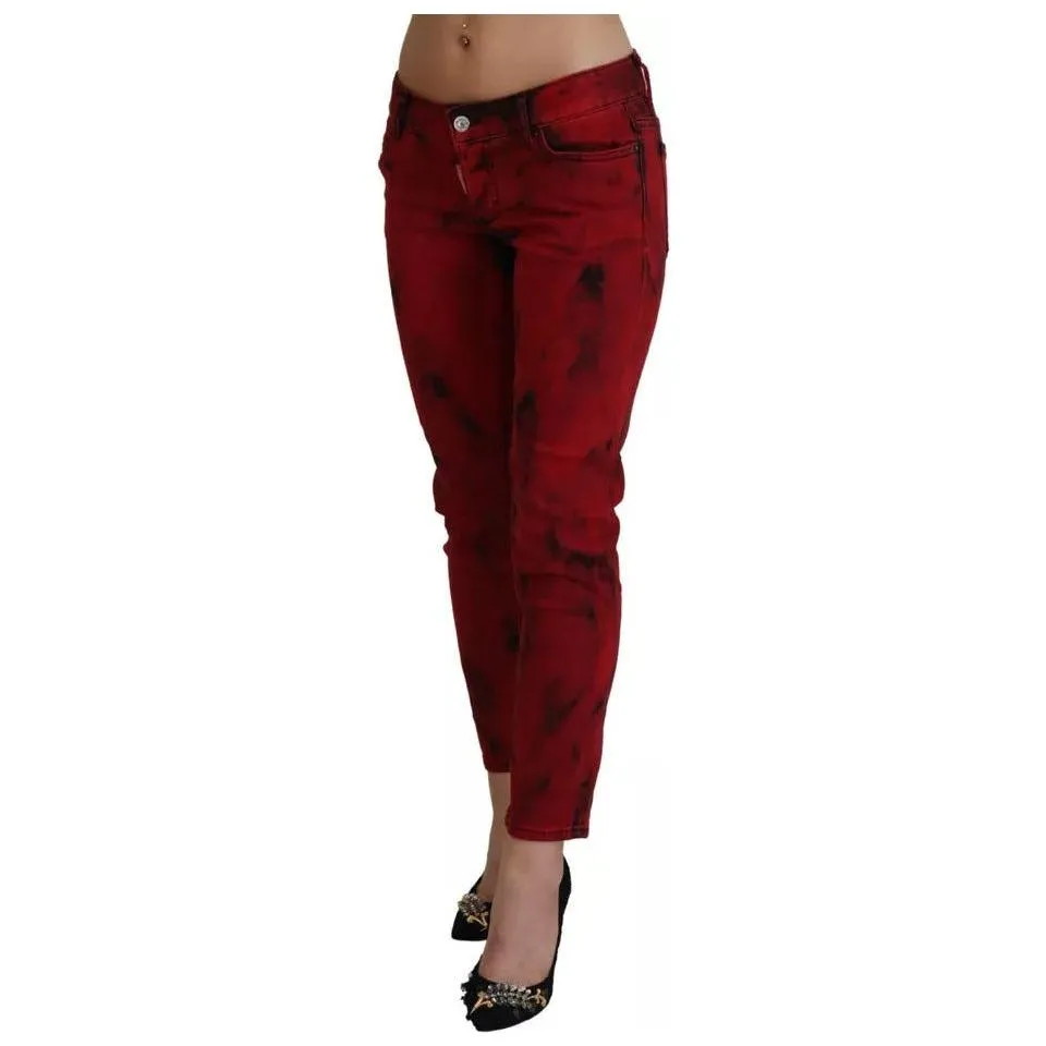 Dsquared² Red Low Waist Cotton Stretch Skinny Pants