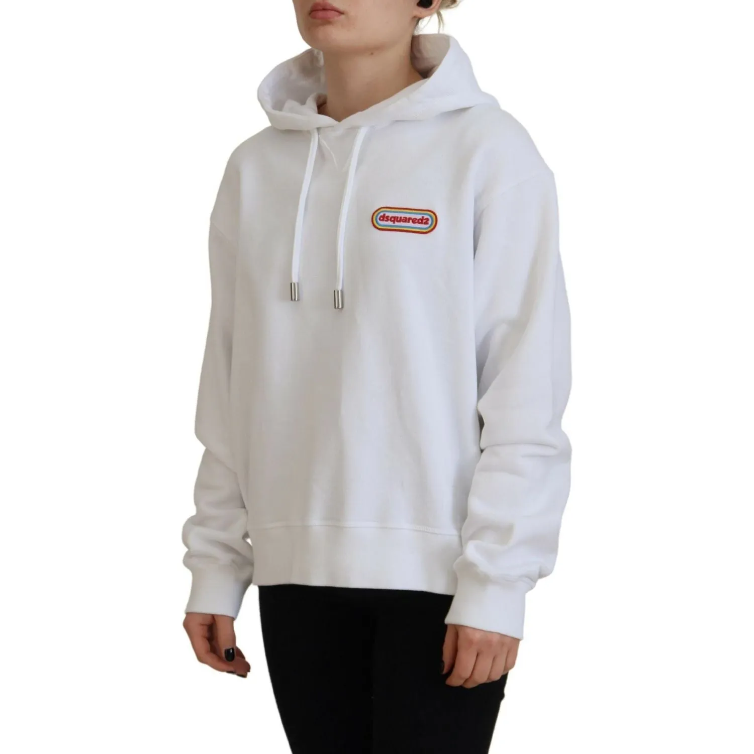 Dsquared² White Logo Patch Cotton Hoodie Sweatshirt Sweater