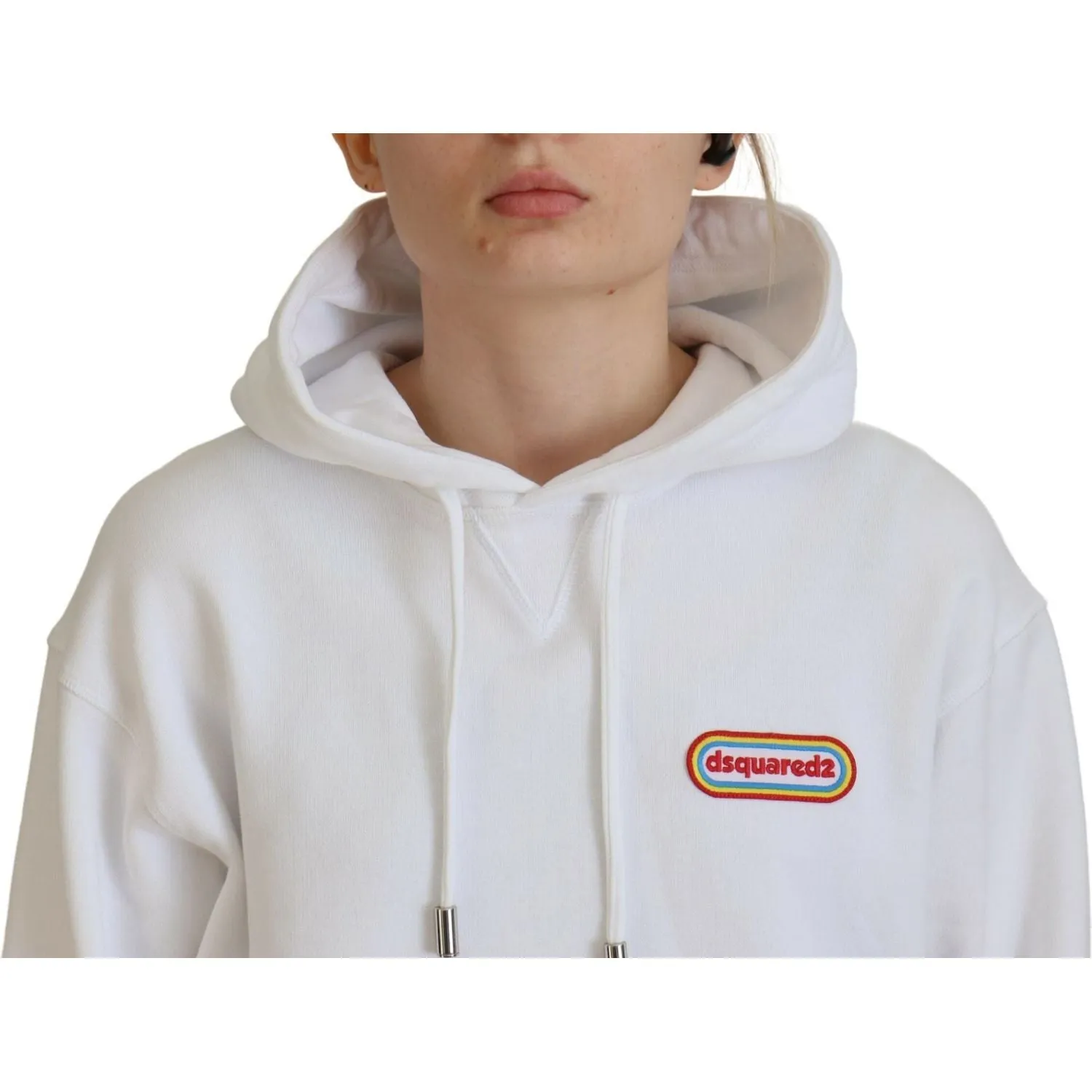 Dsquared² White Logo Patch Cotton Hoodie Sweatshirt Sweater