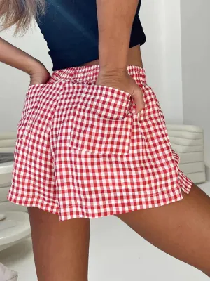 Elastic Casual Summer Streetwear Daily Date Plaid Short