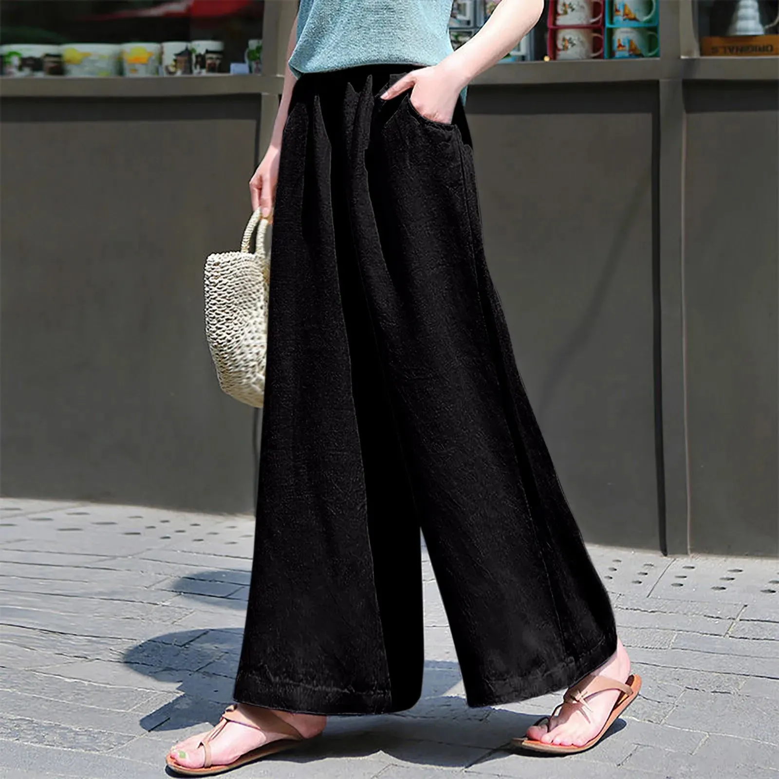 Elastic High Breathable Cotton Linen Long Loose Casual Korean Fashion Vintage Pants