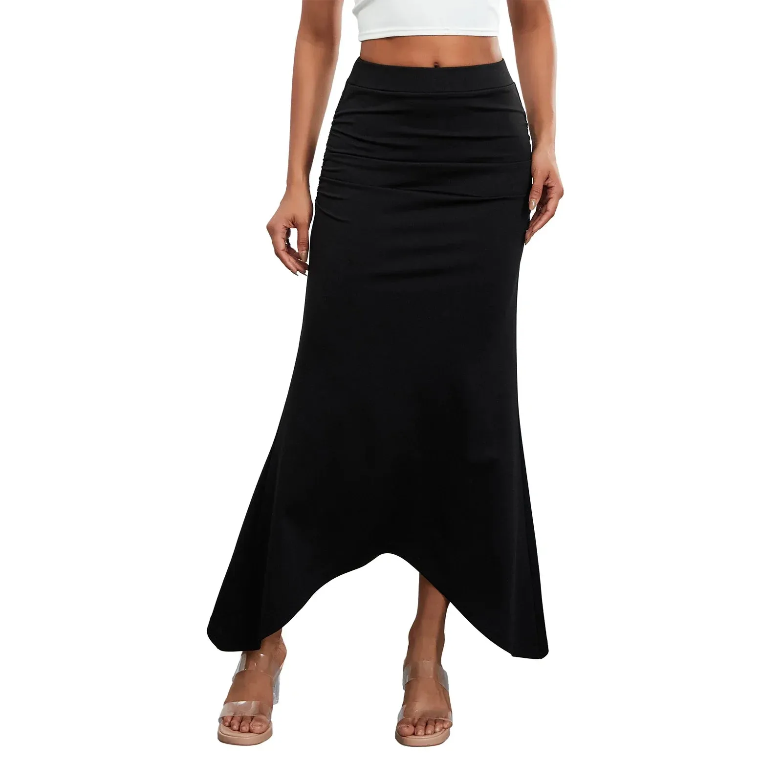 Elegant High Waisted Solid Slim Fit Summer Long Casual Daily Fishtail Skirt