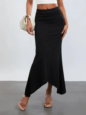 Elegant High Waisted Solid Slim Fit Summer Long Casual Daily Fishtail Skirt