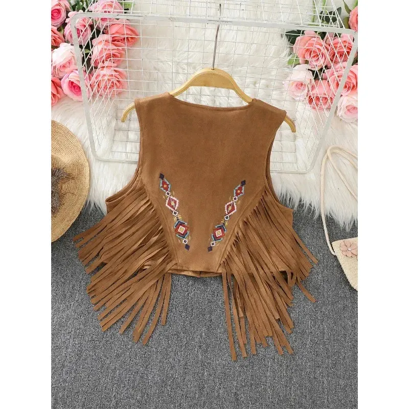 Ethnic Style Retro Tassel Camisole Vest Jacket Women Summer Unique Stylish Loose Fitting Layered Top Tank Top Cardigan Dropship