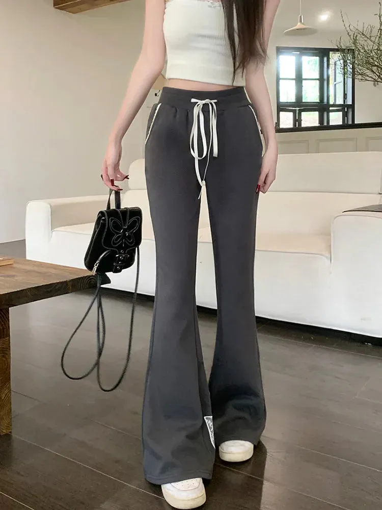 Fashion Flare Y2K Korean Casual New Print Bow Slim Drawstring Pants