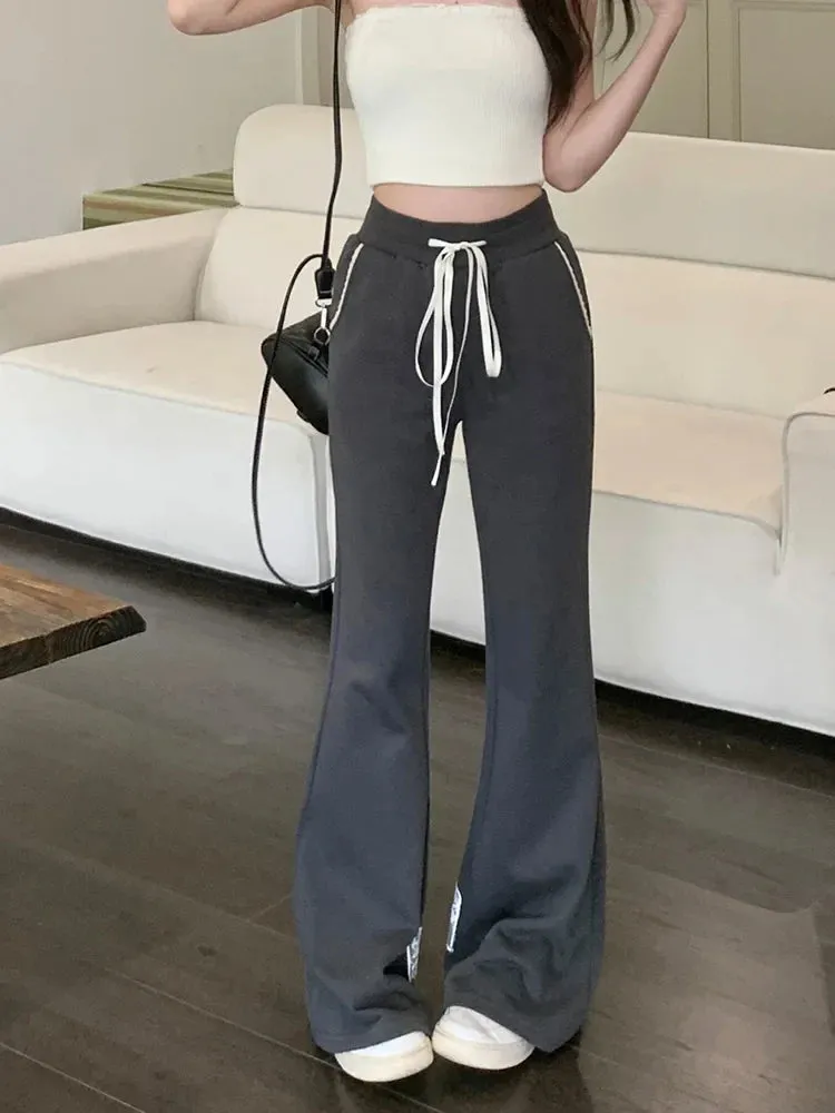 Fashion Flare Y2K Korean Casual New Print Bow Slim Drawstring Pants