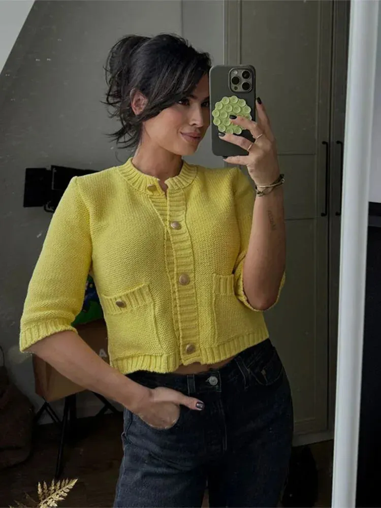 Fashionable Chic Yellow Stylish Cozy Long Sleeve Comfortable Single-breasted Trendy Warm Sweater