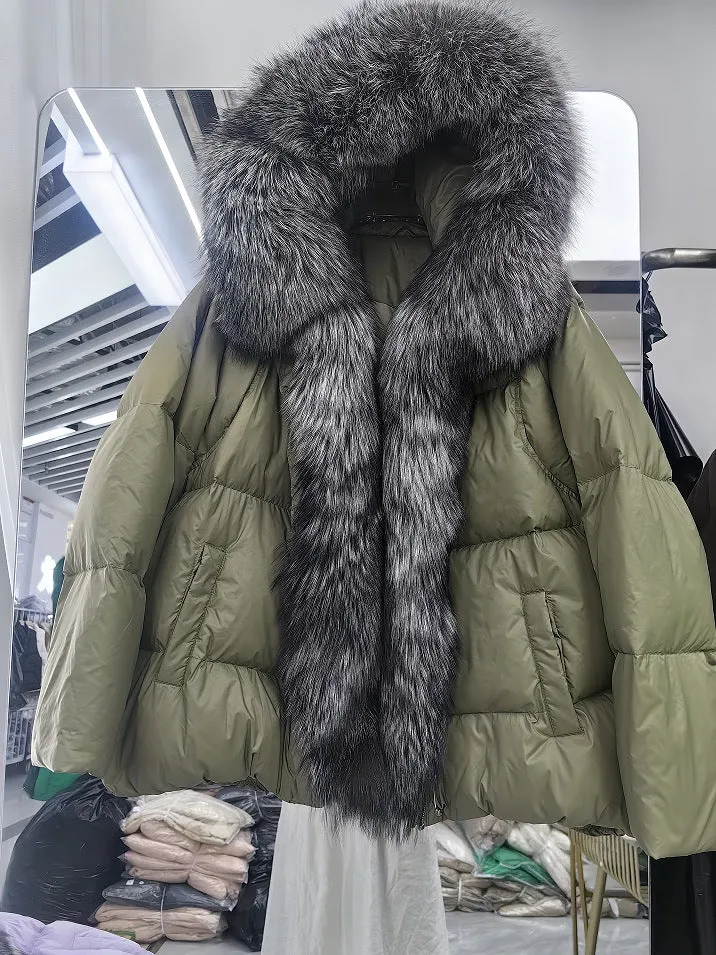 Fox Big Fur Collar Duck Down Down Jacket Female