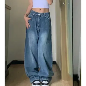 Girlary 5Xl Oversized Women Wide Leg Jeans Vintage Y2K Streetwear Baggy Denim Trousers Fashion Korean Casual High Waist Straight Pants