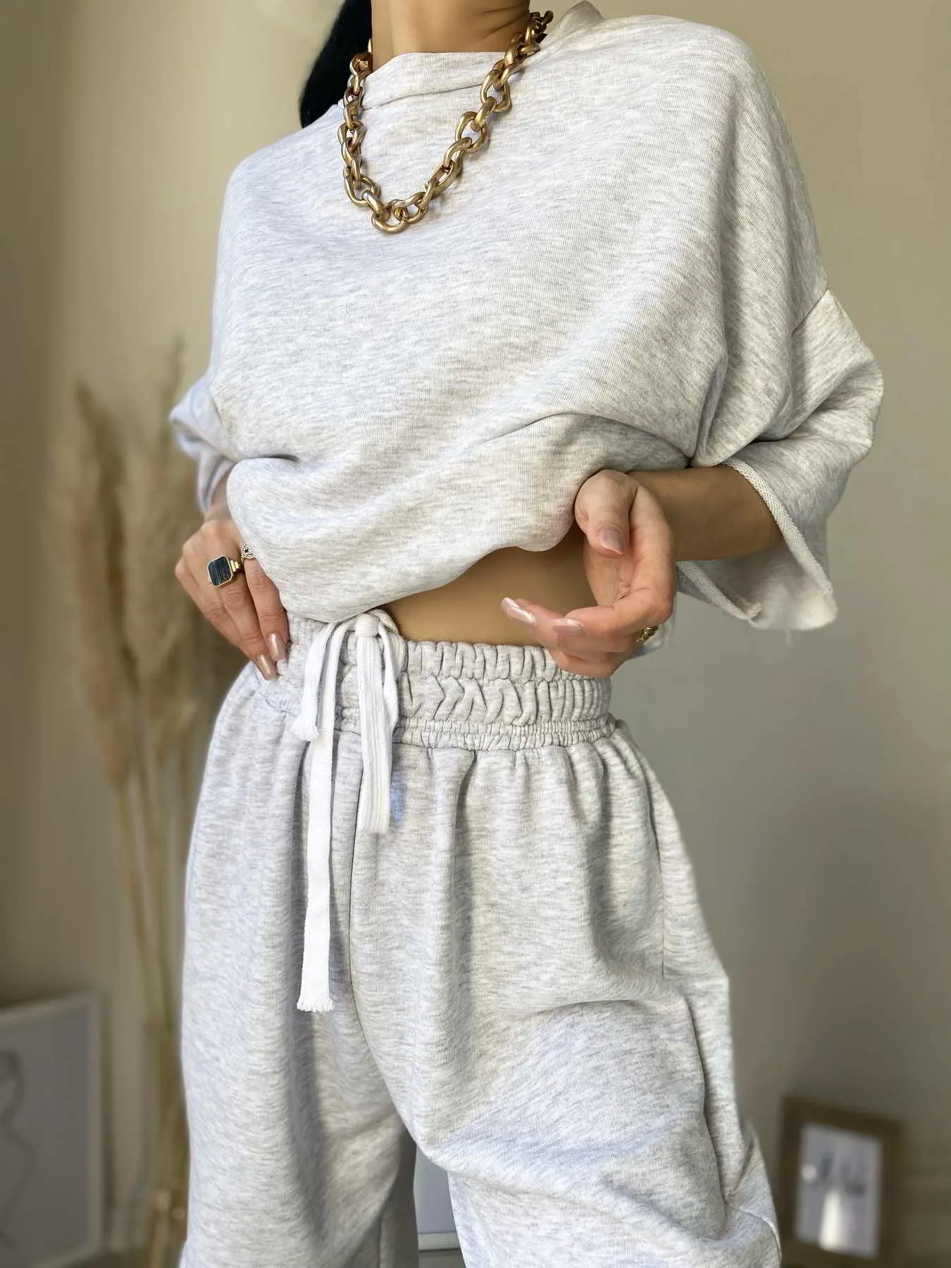 Gray Sweatshirt & Jogger Set