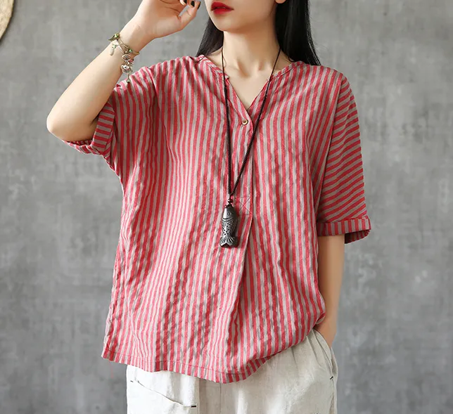 Half Sleeve Summer Women Casual Top Blouses Tops Cotton Linen Shirts  DZA2005247