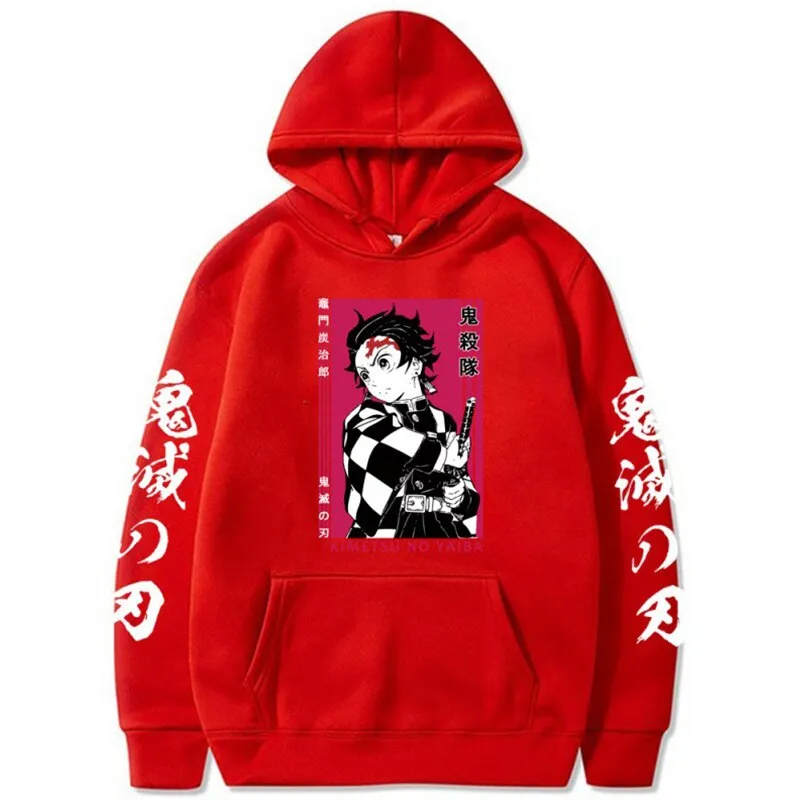 Harajuku Demon Slayer Tanjirou Hoodies Sweashirt Japanese Anime Printed Long Sleeve Black Hoodie Cartoon Pullover Unisex oodie