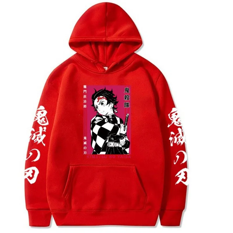 Harajuku Demon Slayer Tanjirou Hoodies Sweashirt Japanese Anime Printed Long Sleeve Black Hoodie Cartoon Pullover Unisex oodie