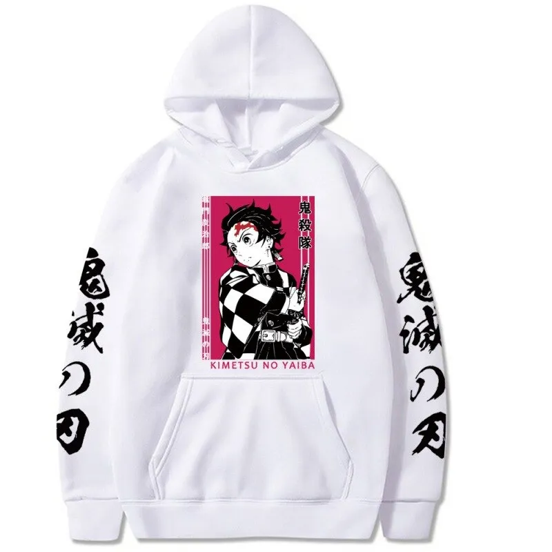 Harajuku Demon Slayer Tanjirou Hoodies Sweashirt Japanese Anime Printed Long Sleeve Black Hoodie Cartoon Pullover Unisex oodie