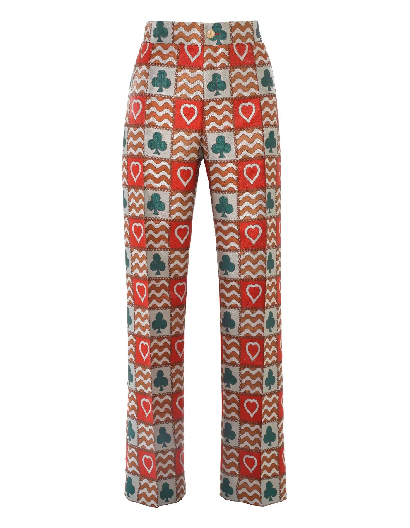 Hetty Red Green Patchwork Print Silk Jacquard Trousers