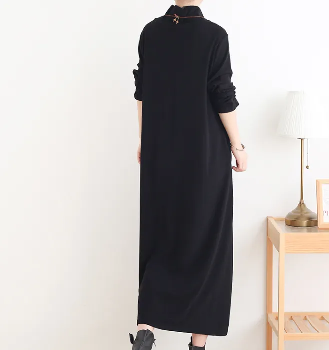 High Collar Flower Loose Long Sleeve Women Dresses Casual Women Dresses SSM97215