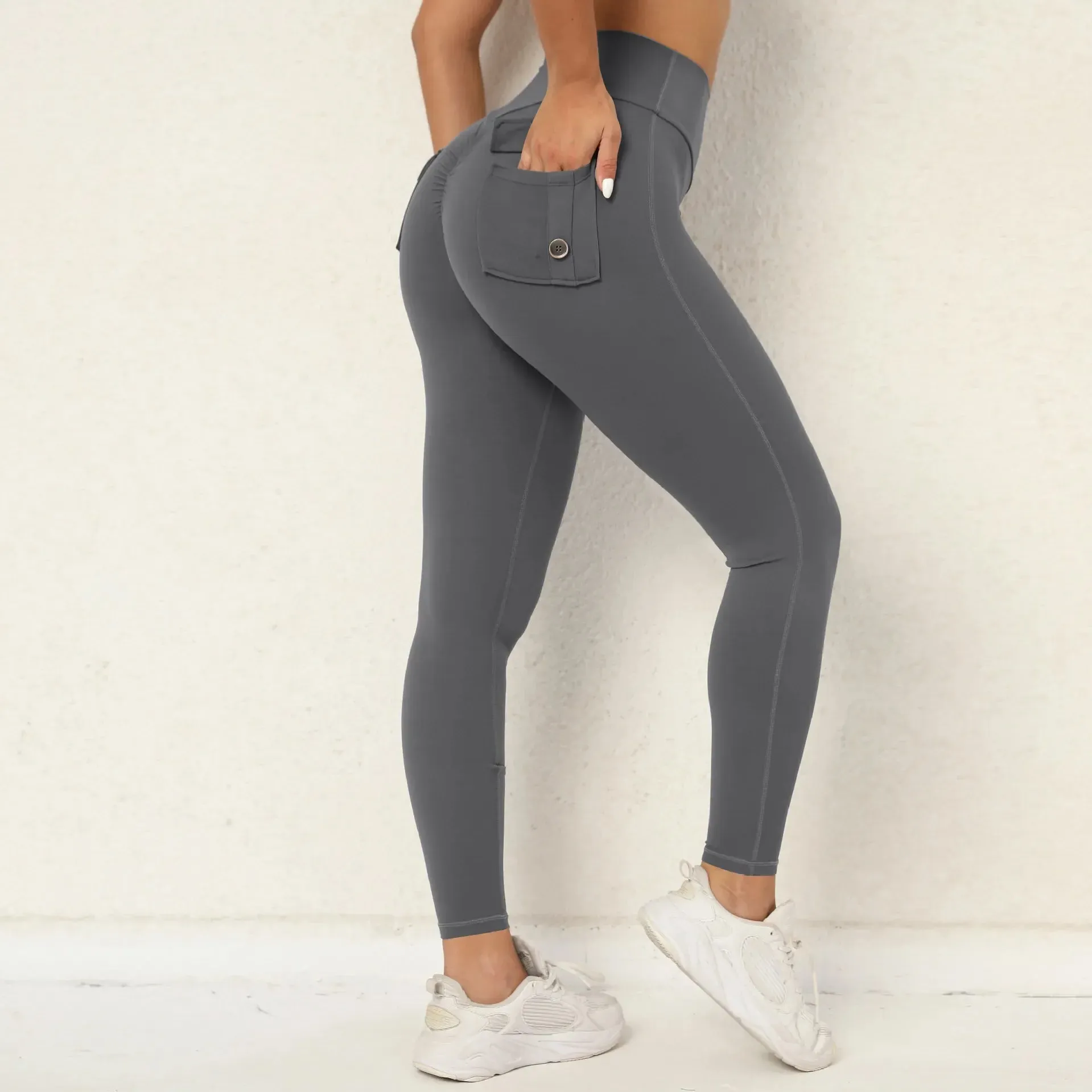 High Waist Yoga Pants with Pockets for Fitness Running and Sports