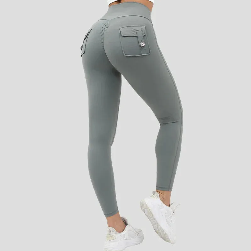 High Waist Yoga Pants with Pockets for Fitness Running and Sports