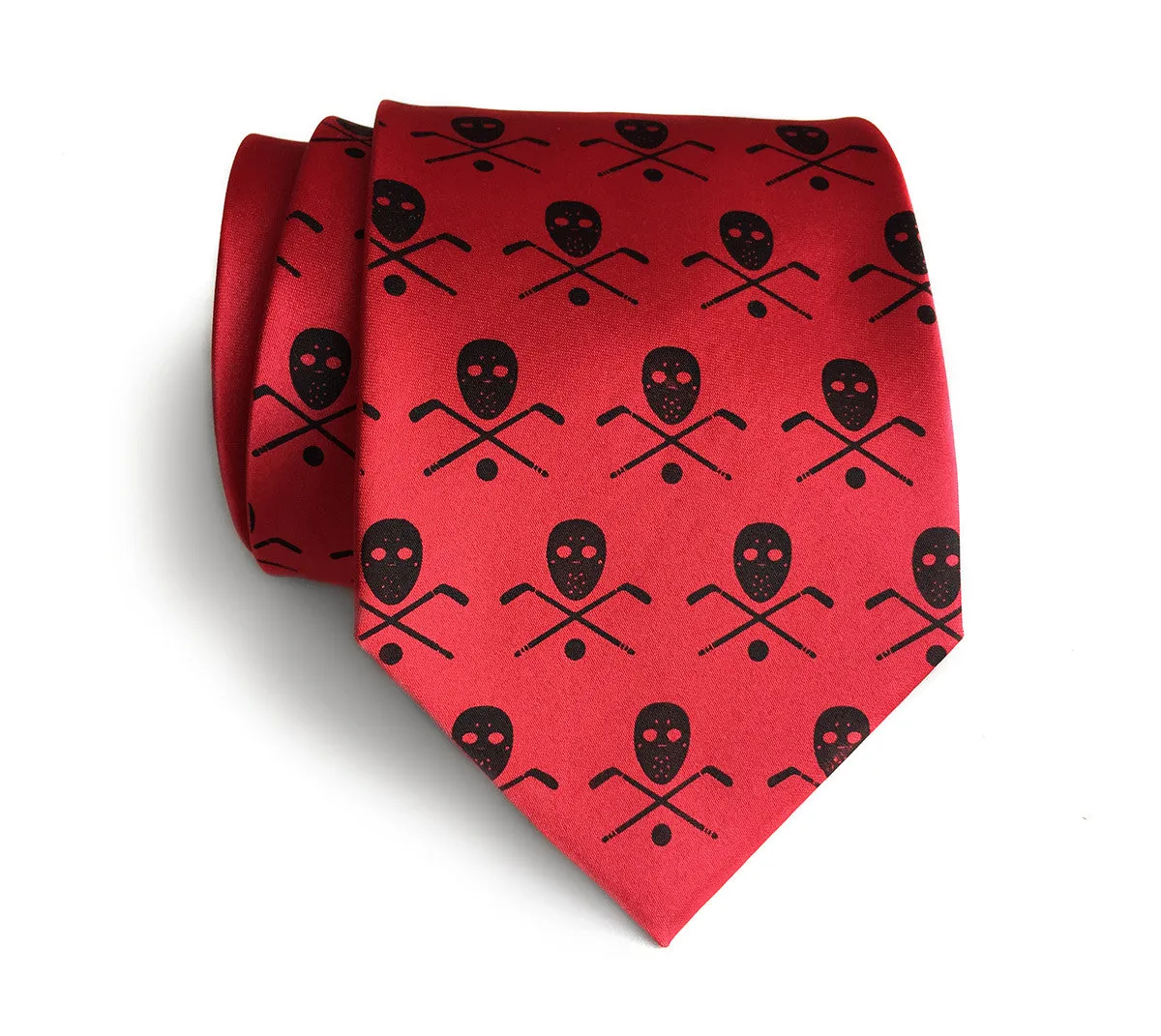 Hockey necktie. Stick, mask & puck silk tie