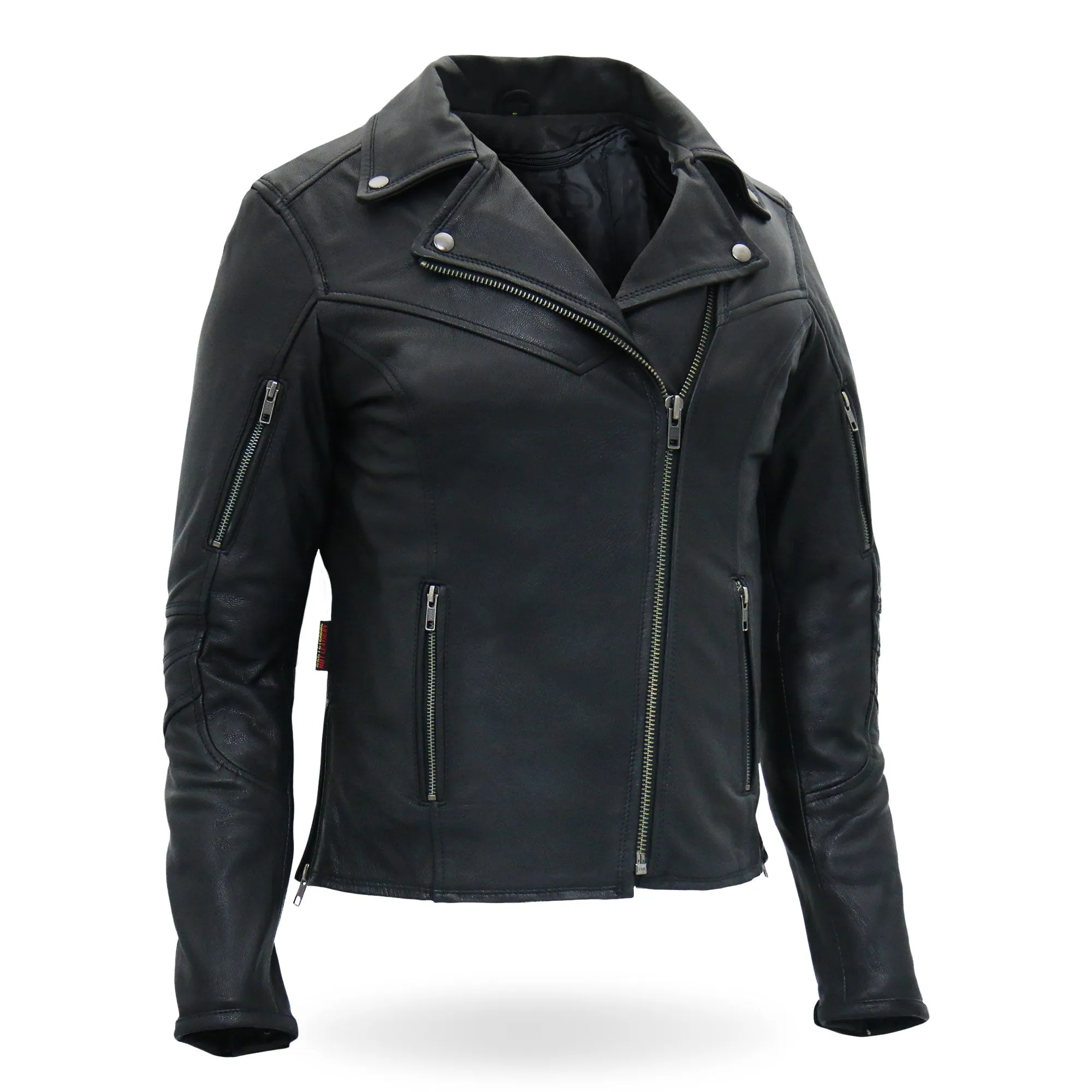 Hot Leathers JKL1029 Ladies Leather Motorcycle Concealed carry Biker Jacket with Vents and Side Zippers