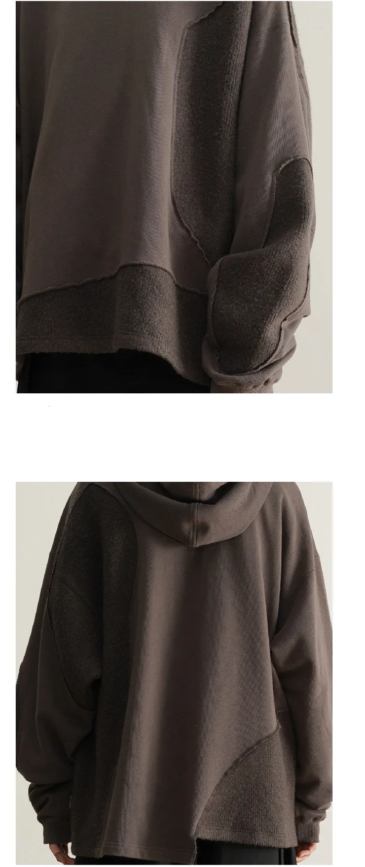 Irregular Edging Treatment Stitching Mohair Camper Asymmetric Cut Sweatshirt Hoodie